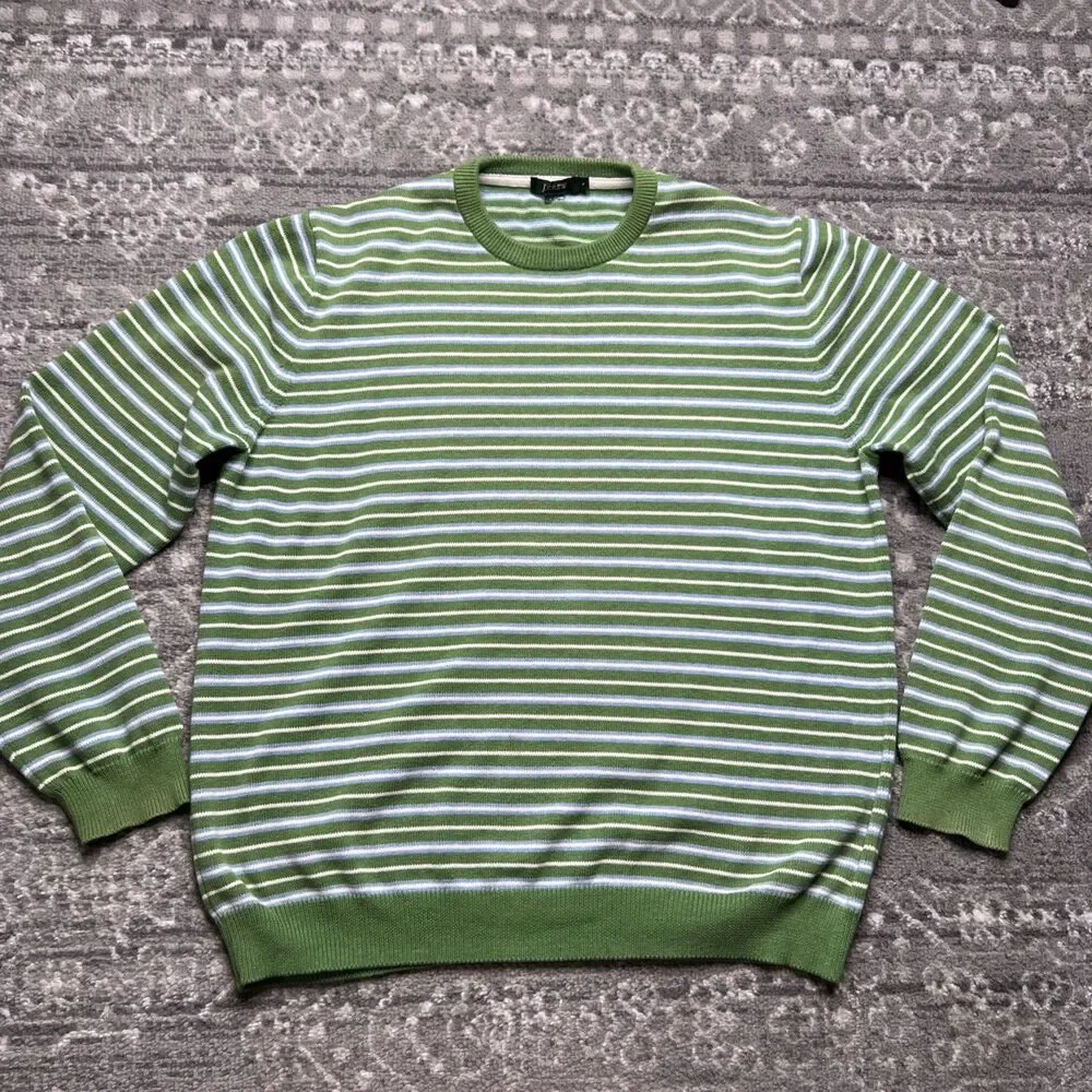 J Crew Vintage Mens Pullover Sweater Large Green Stripe Crew  Academia Preppy
